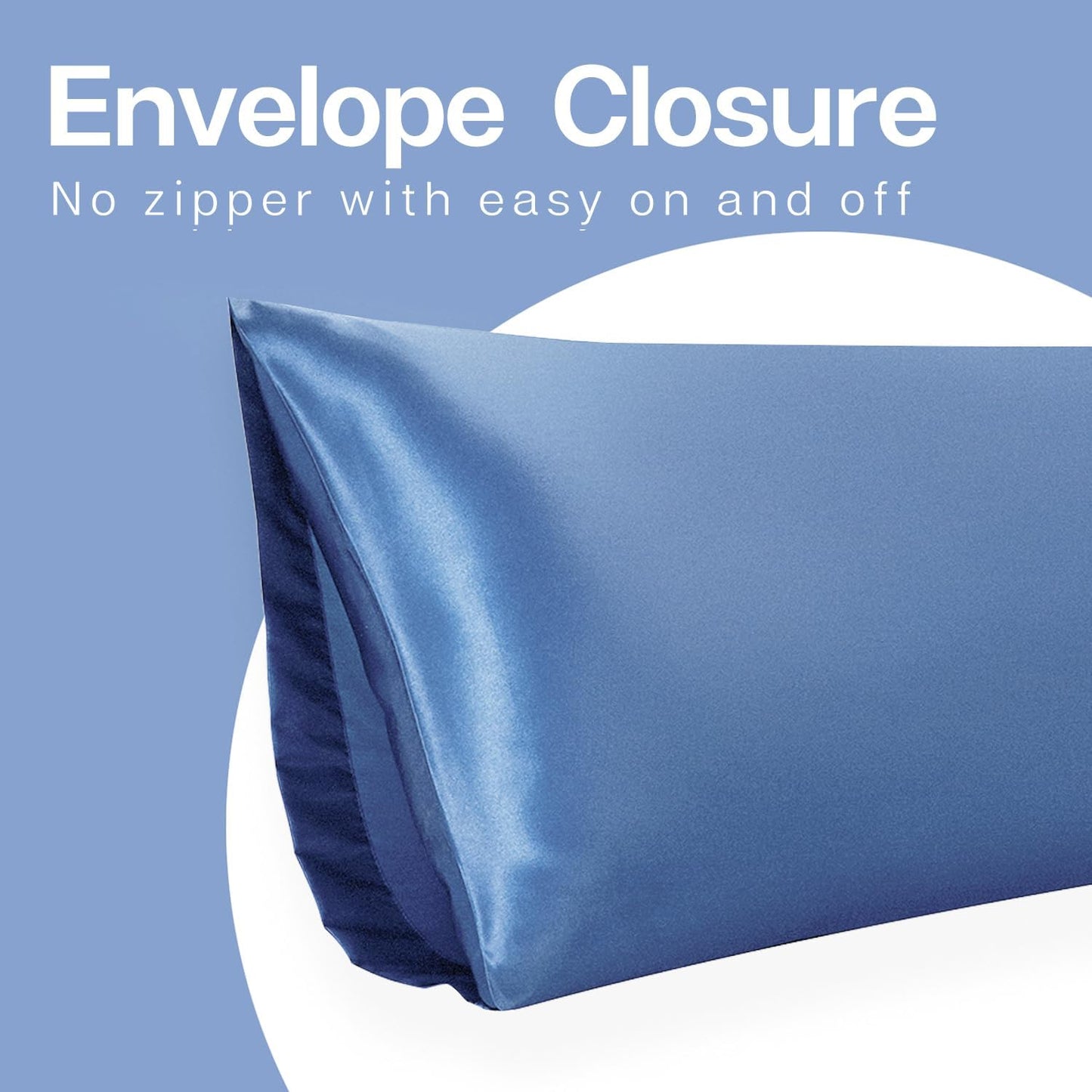 MR&HM Satin Body Pillow Cover, Soft and Breathable Body Pillow Case with Envelope Closure, Cooling and Silky Long Pillowcase for Hair and Skin,Grey (20x54, Sky Blue)