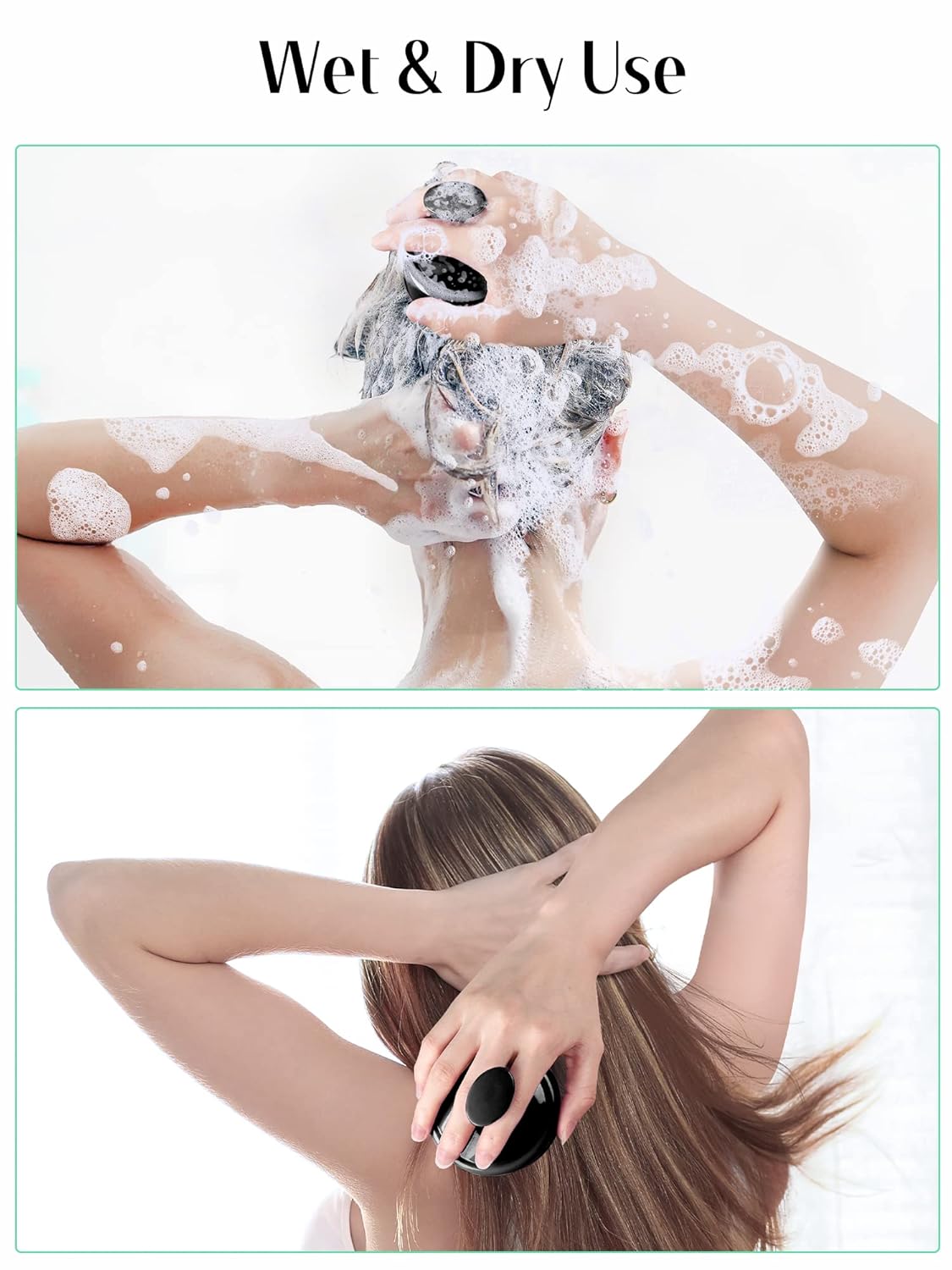 HEETA Scalp Massager Hair Growth, Soft Silicone Scalp Scrubber Shampoo Brush for Exfoliation, Dandruff Removal Head Massage Stress Relax, Wet & Dry Use for Thick Thin Curly Hair Care, Black Blue