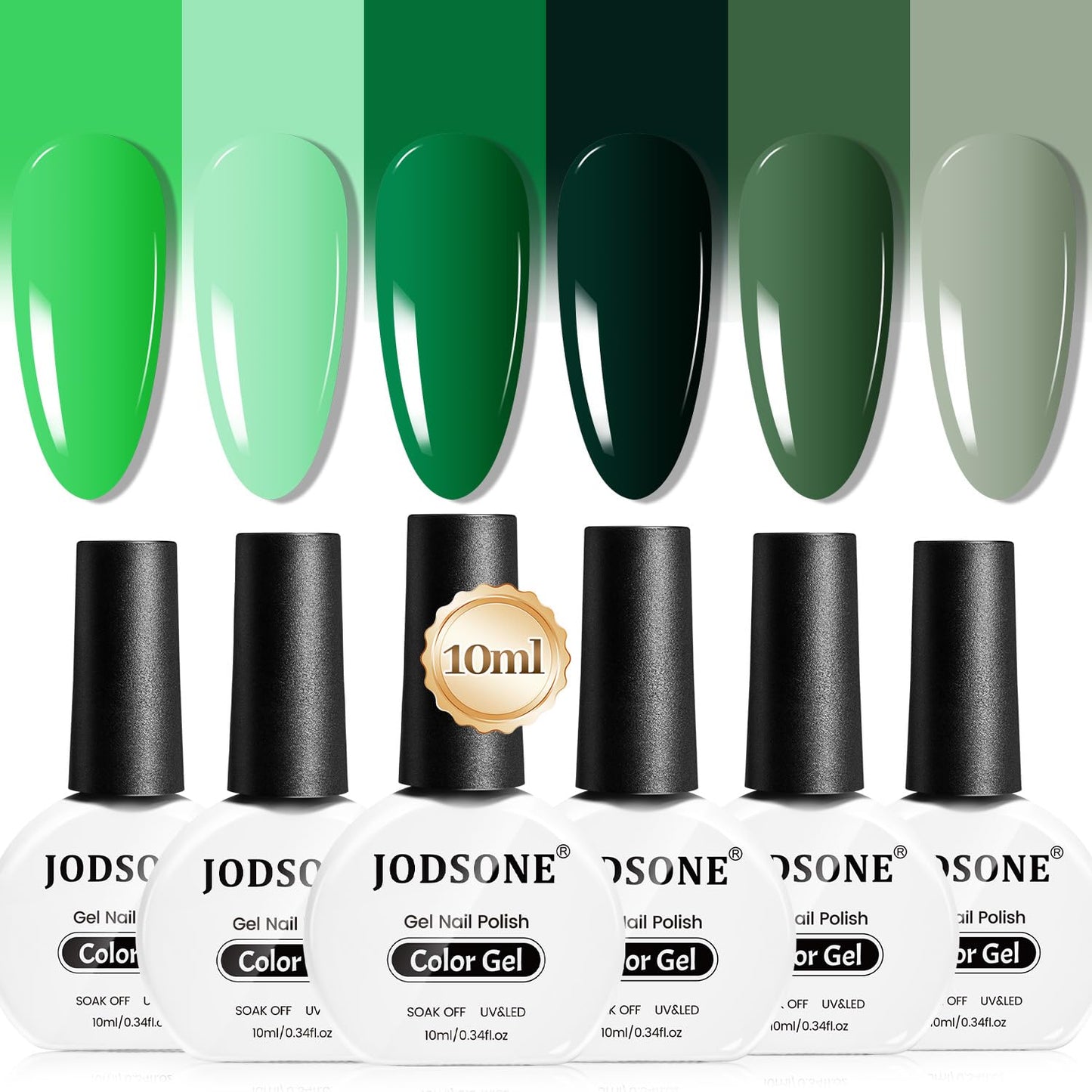 JODSONE 10ml Green Gel Nail Polish 6Pcs Gel Nail Polish Set All Seasons Neutral Soak off U V Lamp Manicure Set for Nail Art Collection St. Patrick's Day Gift for Her