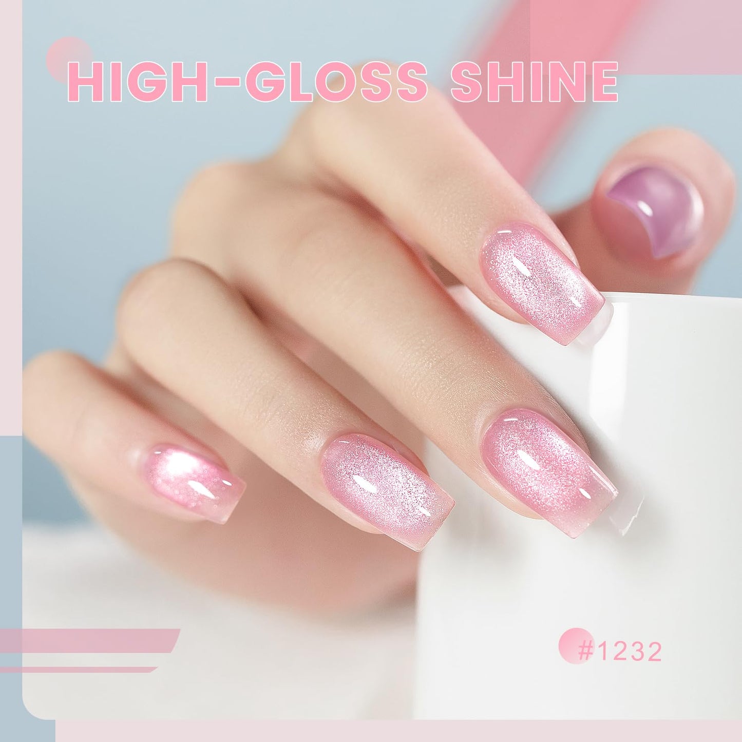 RARJSM Glass Jelly Cat Eye Gel Nail Polish Set 6pcs Reflective Sparkly Diamond Glitter Nude Pink Lake Blue Green Purple Clear Cateye Gelpolish with Magnet Stick 7.5ml Curing Requires for Home Salon