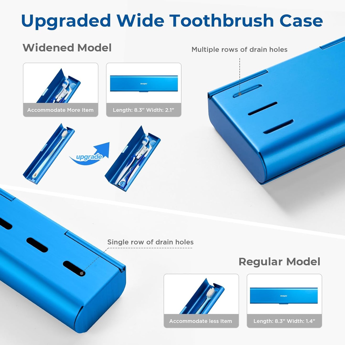 Wider Aluminum Toothbrush Travel Case, Portable Travel Toothbrush Holder, Durable Manual Toothbrush Box Container for Traveling, Bathroom, Camping, Business Trip, Blue