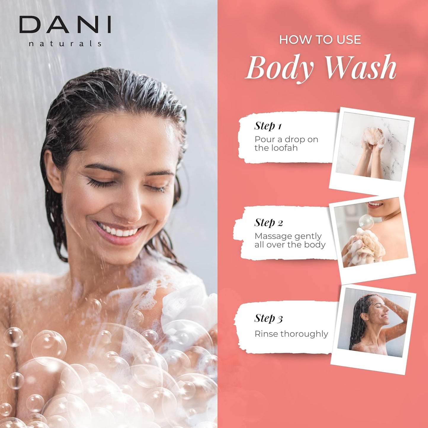 DANI Naturals Moisturizing Body Wash - Tropical Coconut Hibiscus Scent with Organic Aloe Vera & Natural Glycerin - Paraben & Sulfate-Free Shower Gel - 12 oz - Vegan & Cruelty-Free