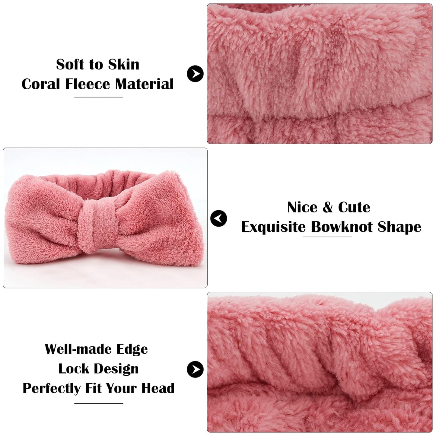 Ondder Spa Headband for Washing Face 8 Pack Dark Pink Skincare Headbands for Women Girls Terry Cloth Cute Bow Head Bands