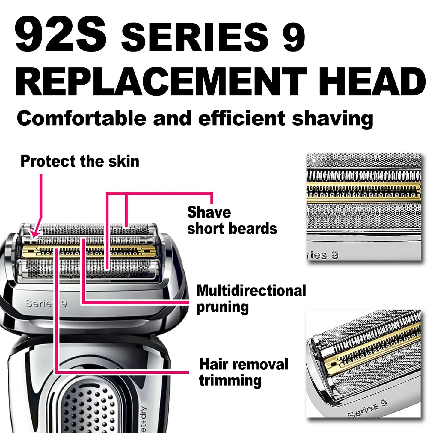 NEW Series 9 92S Braun Electric Shaver Replacement Head for Men Razor Shaving Blades Compatible with 92S Braun Replacement 9290cc 9291cc 9370cc 9293s 9385cc 9390cc 9330s 9296cc (2PACKS)