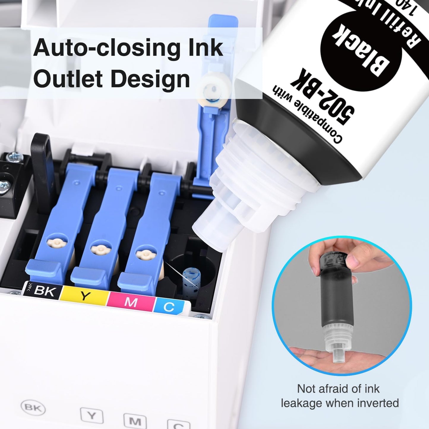 Replacement for 502 Black Ink Refill Bottles High Capacity Replacement for 502 Ink Refill Bottles Black for EcoTank ET-2850 ET-2760 Ink ET-3760 ET-4760 ET-3850 ET-4850 Replacement for 502 Printer Ink