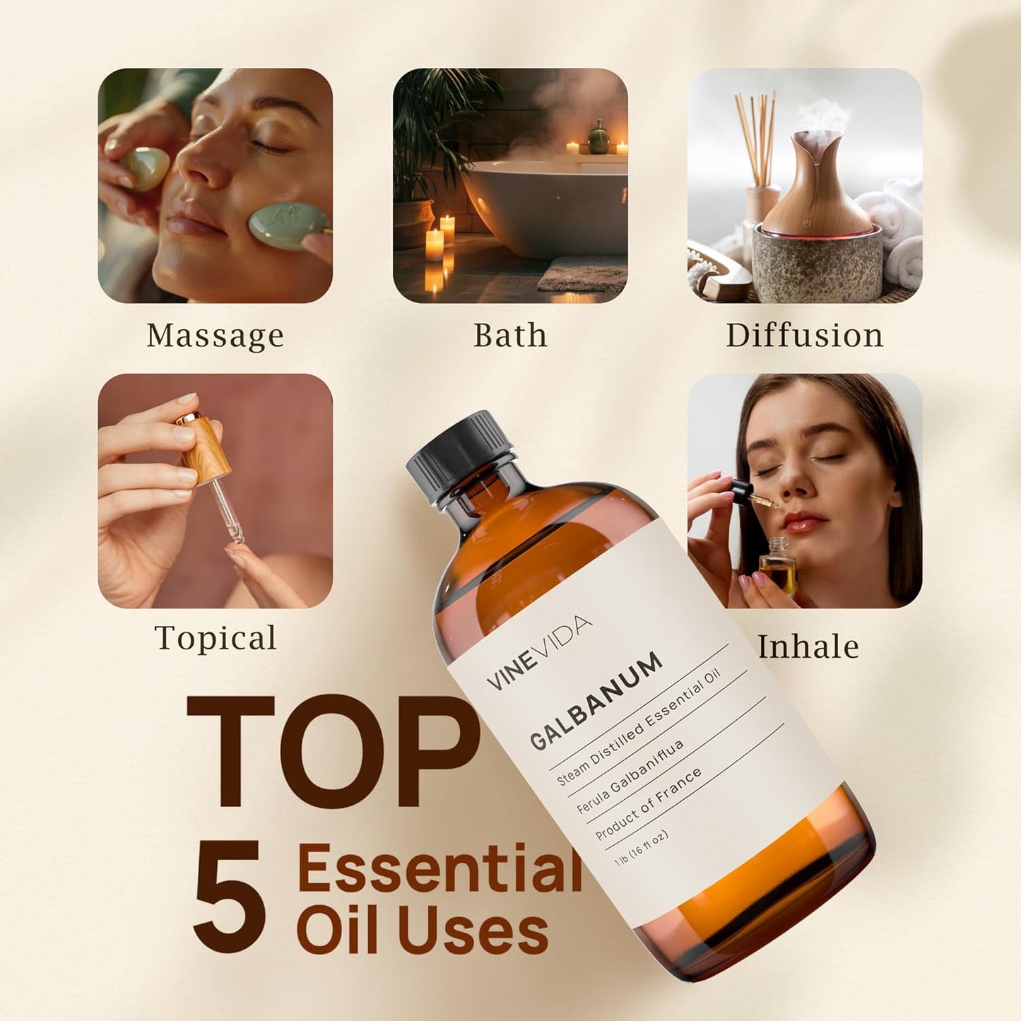 VINEVIDA Galbanum Essential Oil 16 oz - Undiluted, DIY Candle Scents, Bulk for Soap Making & Skin Safe