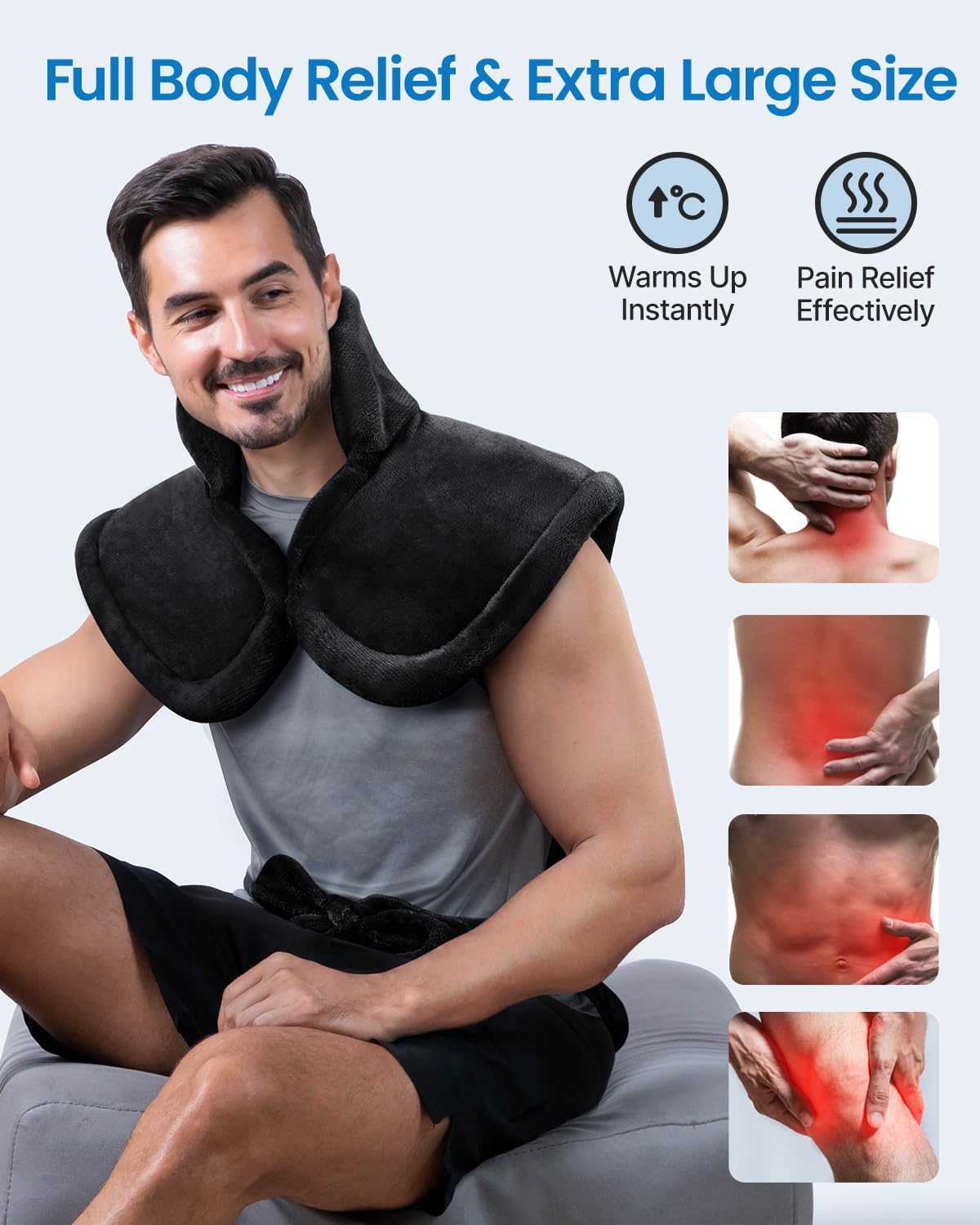 RENPHO Heating Pad for Neck and Shoulders and Back Pain Relief, Birthday Christmas Gifts for Men Mom Dad Wife, FSA Eligible, 24"x37" XL Large Heat Pad for Full Body, ETL Certified, HSA Store, Black