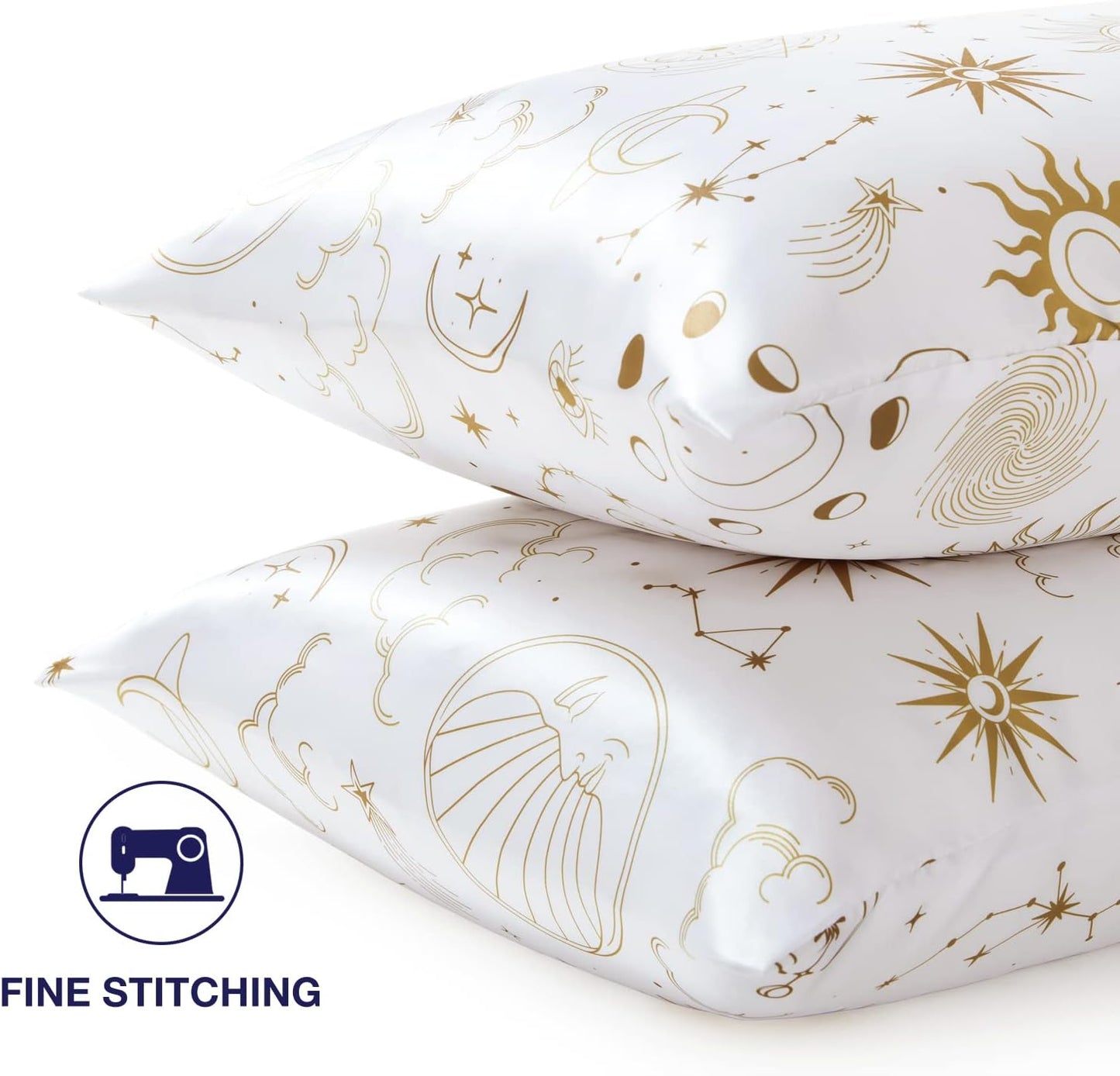 EXQ Home Satin Pillowcase Silky Satin Pillowcase for Hair and Skin,Soft Cooling Printed Pillow Cases Queen Size Set of 2 Satin Pillow Case for Women with Envelope Closure (White Moon,20X30inch)