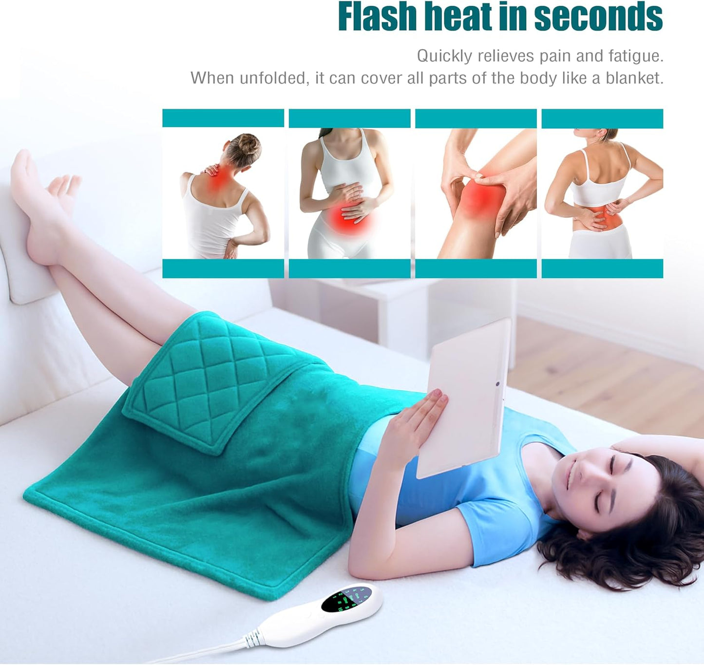 Weighted Heating Pad for Back Pain Relief,Holiday Gifts for Women Men Parents Wife,Heating Pad for Neck and Shoulders and Back,Machine Washable (Turquoise)