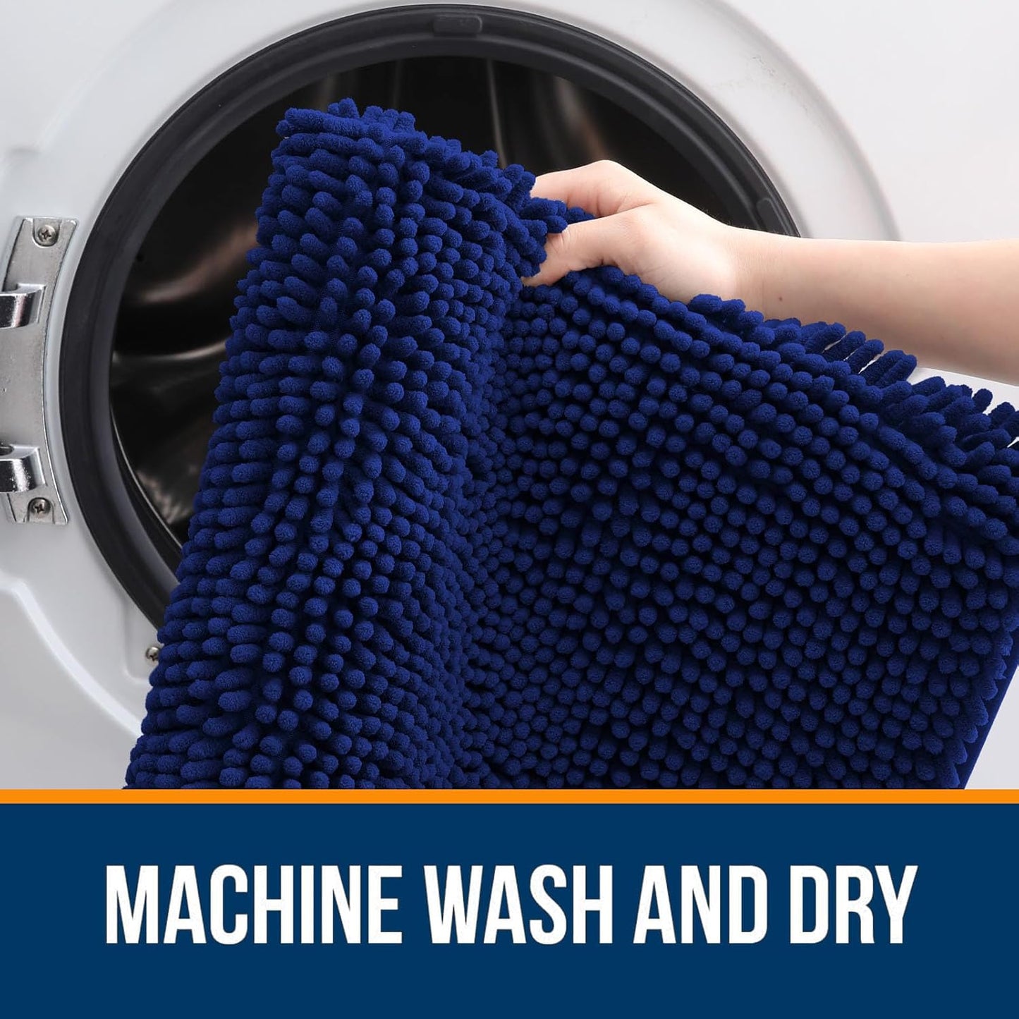 OLANLY Bathroom Rugs 45x27, Extra Soft Absorbent Chenille Bath Rugs, Rubber Backing Quick Dry, Machine Washable Bath Mats for Bathroom Floor, Tub and Shower, Home Decor Accessories, Navy