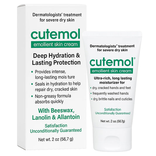 Cutemol Emollient Moisturizing Cream - Serious Moisturizer Lotion Balm for Recovering Dry, Damaged Skin - Hydration for Cracked Hands and Feet, Eczema, Psoriasis, and Raw Skin (2 oz)