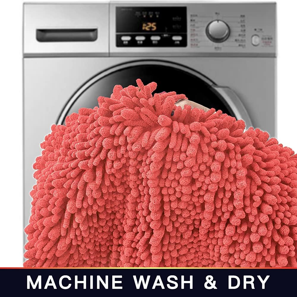 Walensee Bathroom Rug 2 Pieces Set Non Slip Bath Mat (20"x32" Plus 20"x24" U Living Coral) Water Absorbent Super Soft Shaggy Chenille Machine Washable Dry Extra Thick Perfect Carpet for Shower Floor