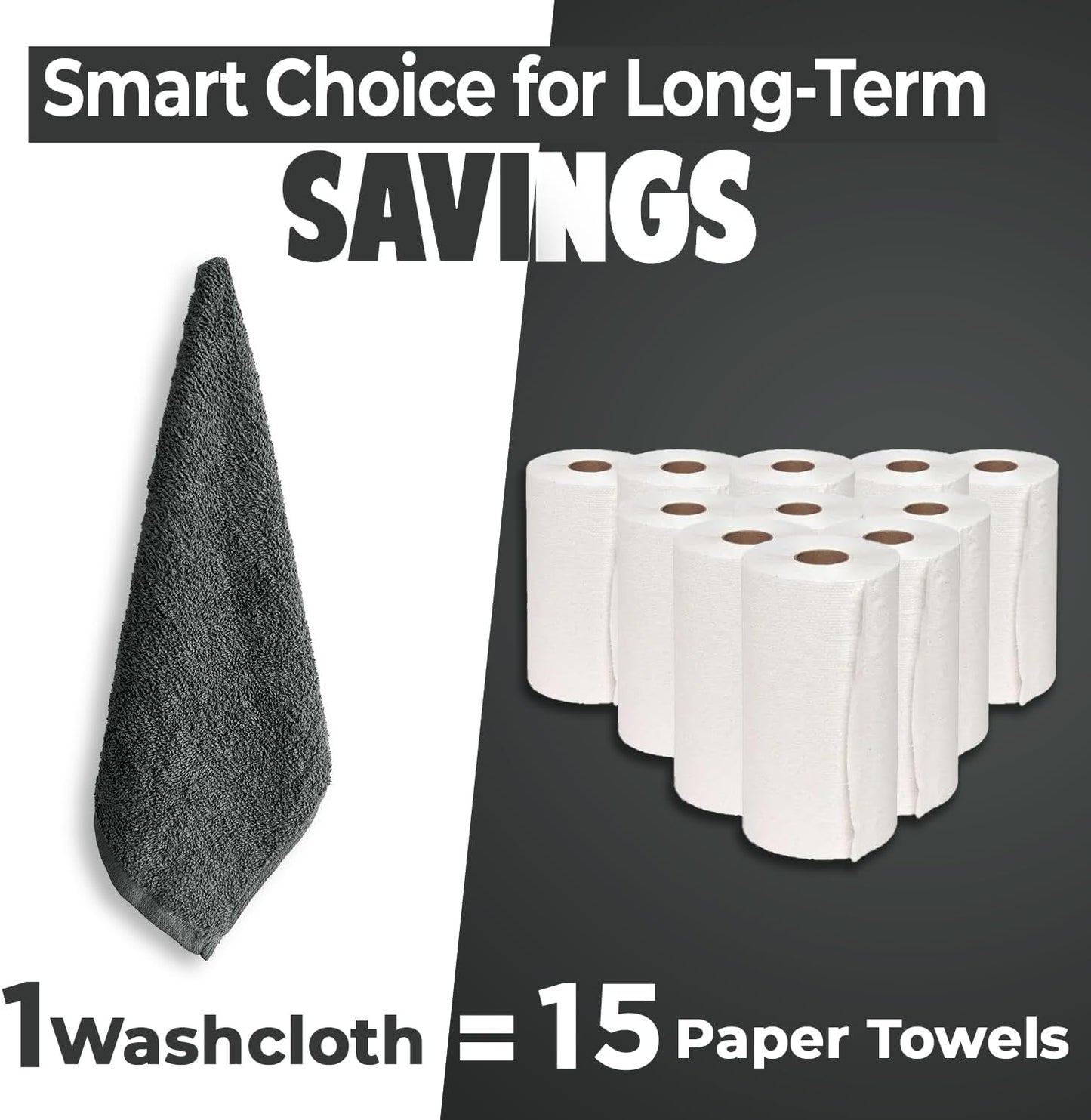 DAN RIVER 100% Cotton Wash Cloths 24 Pack [12x12] Soft & Absorbent face wash Cloth, Gym, Hotels & Spa Perfect for Everyday Use Fingertip Towels, Gray