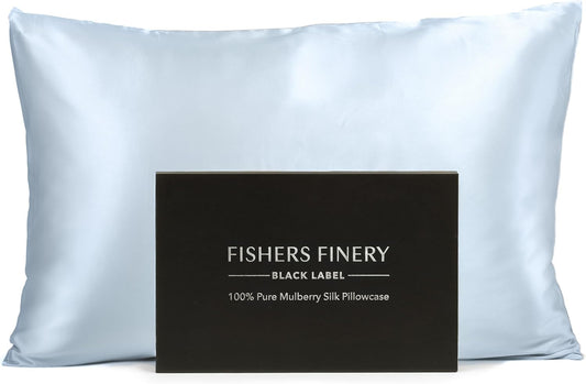 Fishers Finery 30mm 100% Pure Mulberry Silk Pillowcase, Quality Tested (Blue, Queen)