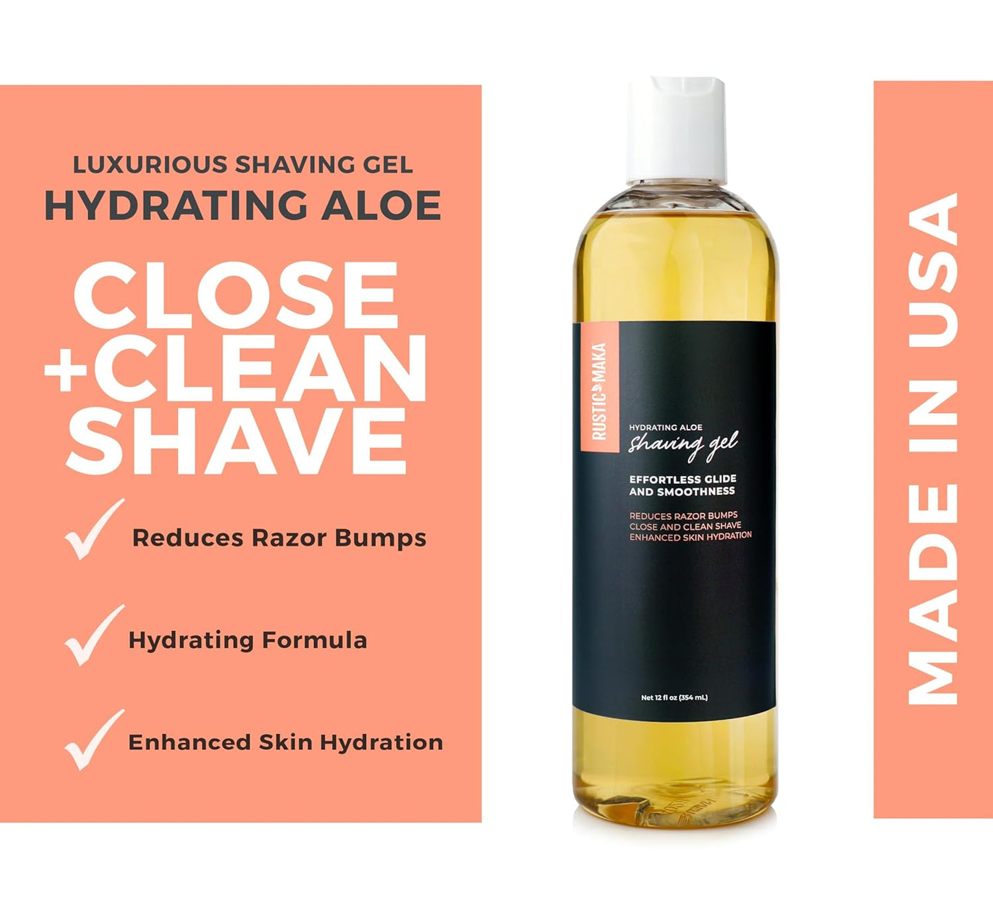 Rustic MAKA Shaving Gel for Women, Organic Aloe & Oils, Extra Sensitive Formula, Smooth Skin, Gel-to-Lather, Paraben-Free, Close and Clean Shave, Effortless Glide