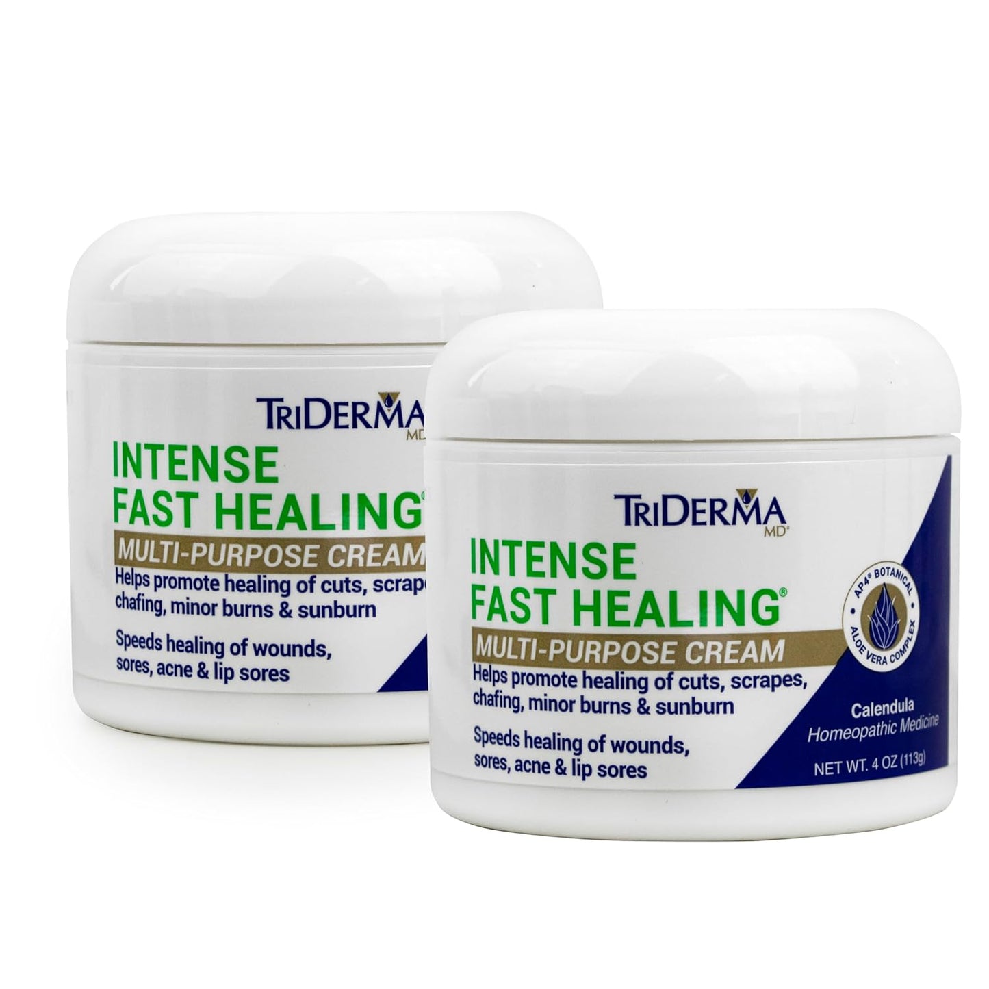 TriDerma Intense Fast Healing Cream, Decreases Healing Time for Minor Irritations, Rashes, Wounds, Cuts, Scrapes, Value Pack of 2-4 Ounce Jars