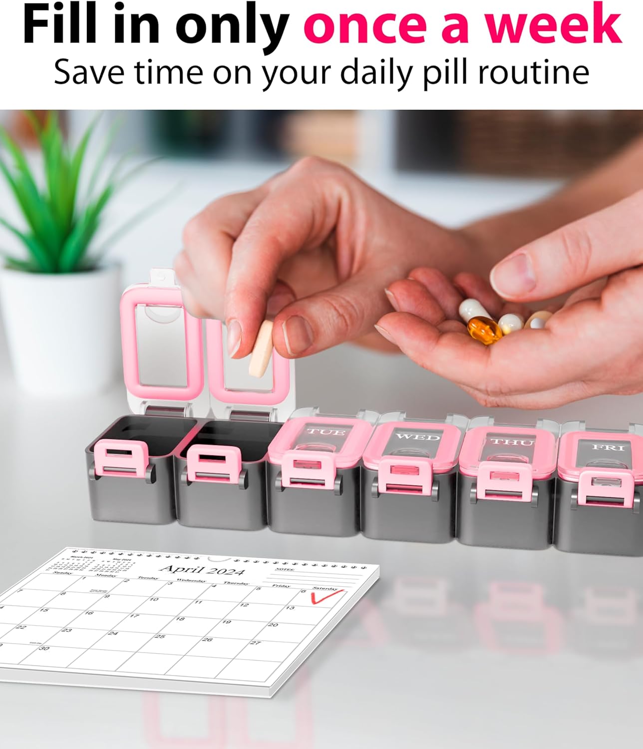 Weekly Pill Organizer 1 time a Day – Pill Box 7 Day with Enhanced Waterproof Seal, Large compartments Hold Big Vitamins & Supplements, Upgraded Locking lids, for Home & Travel use, Durable Hard case