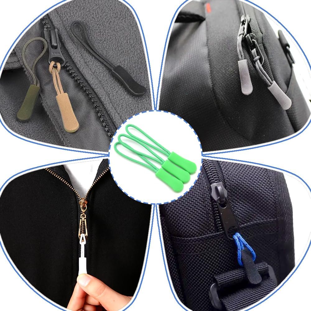 Ruidee 50 Pieces Zipper Pulls Zipper Tabs Zipper Pull Cord Extender Replacement Zipper Pulls for Backpacks, Jackets, Luggage, Purses, Handbags（Light Green）