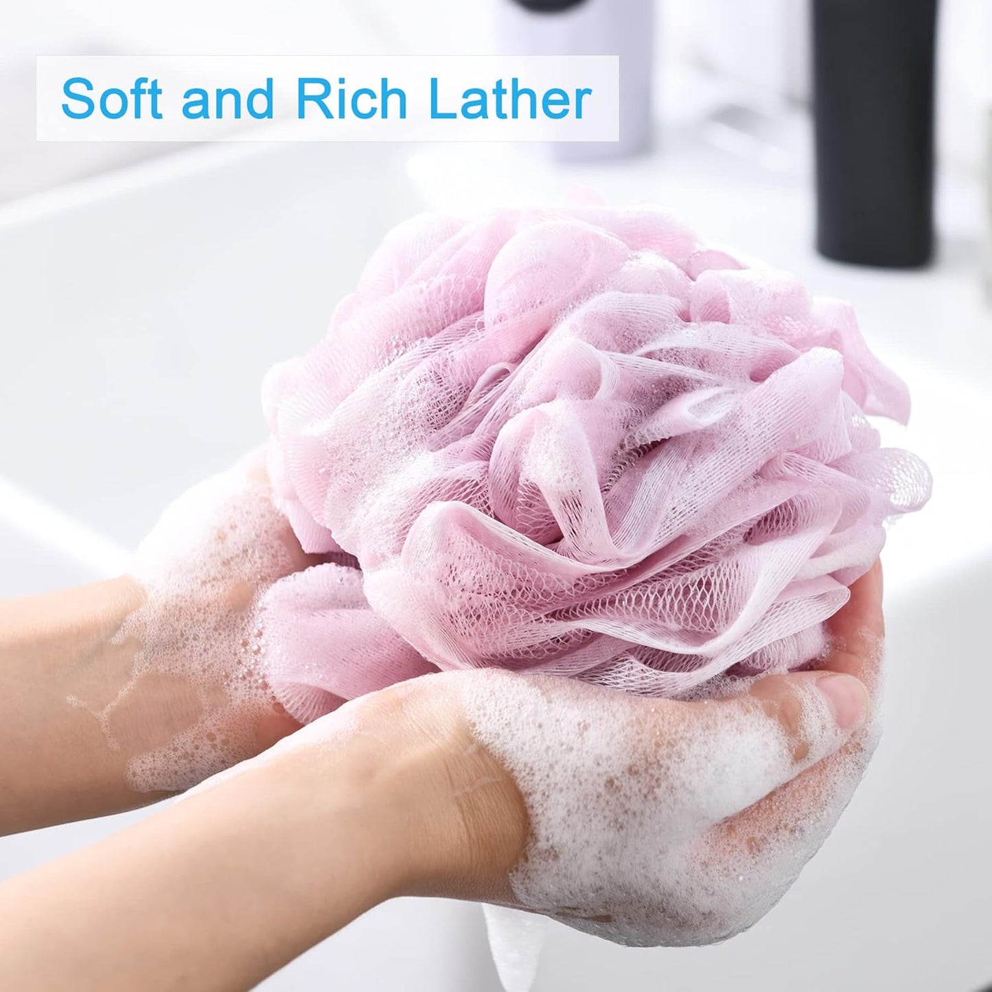AmazerBath Loofah Sponge 75g/Piece, Exfoliating Bath Sponge Body Scrubber, Large Loofa Set of 4 - White Grey-Pink-Army Green-Green