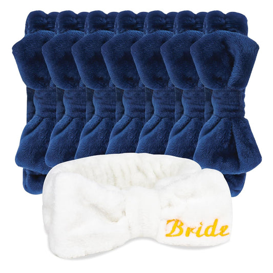 CIEHER Spa Headbands for Bachelorette Party Favors, 8 Pcs Spa Headbands for Bride & Bridesmaid - White & Dark Blue