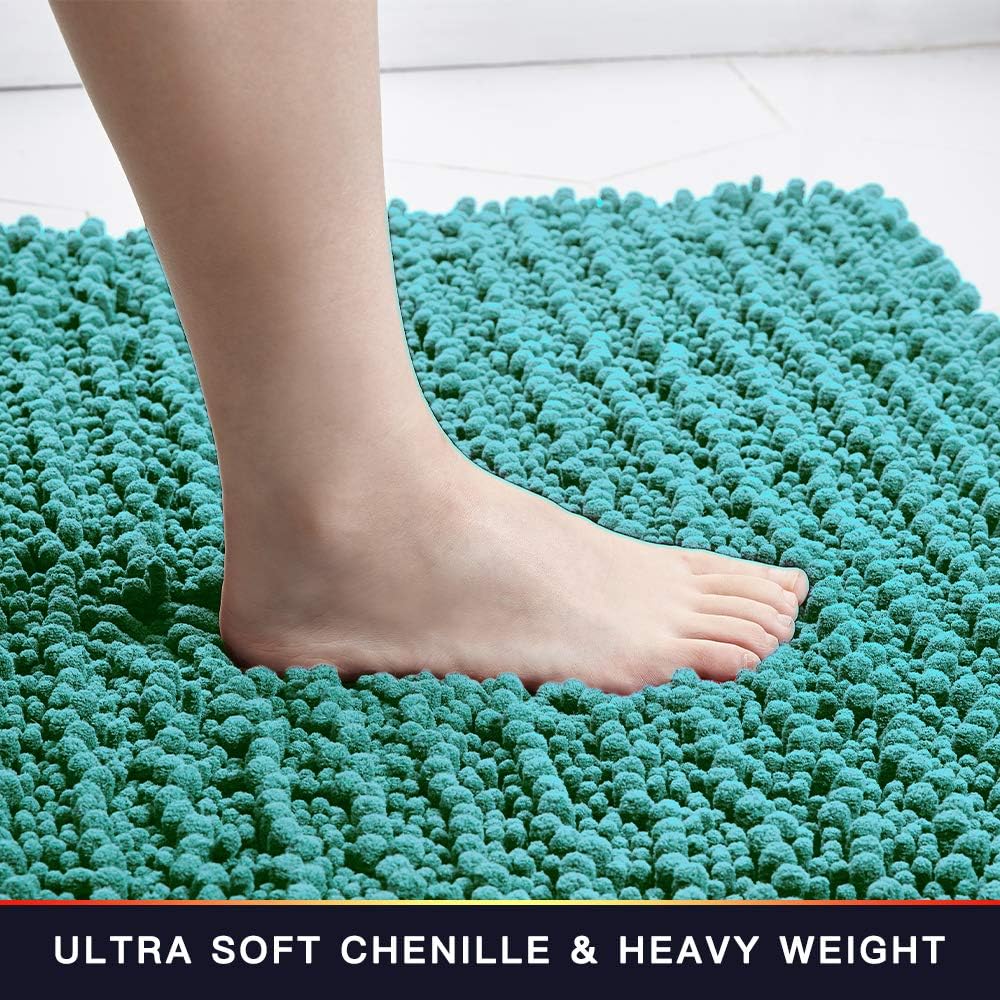 Walensee Large Bathroom Rug Non Slip Bath Mat (24x60 Inch Turquoise) Water Absorbent Super Soft Shaggy Chenille Machine Washable Dry Extra Thick Perfect Absorbant Best Plush Carpet for Shower Floor
