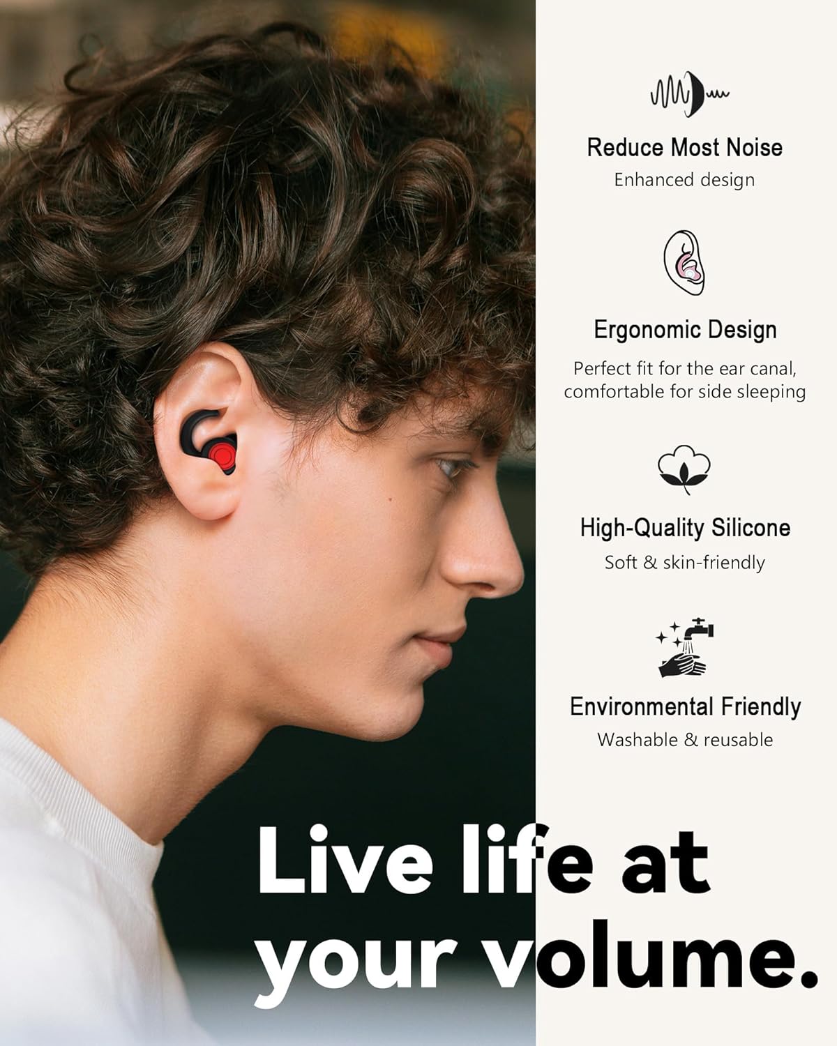 SUPCEAT Ear Plugs for Sleeping - Noise Reduction Soft Silicone Earplugs, 2 Pairs Reusable Hearing Protection Earplugs for Noise Sensitivity, Sleep,Snore,Travel,Sound Reduction Noise Cancelling - Black