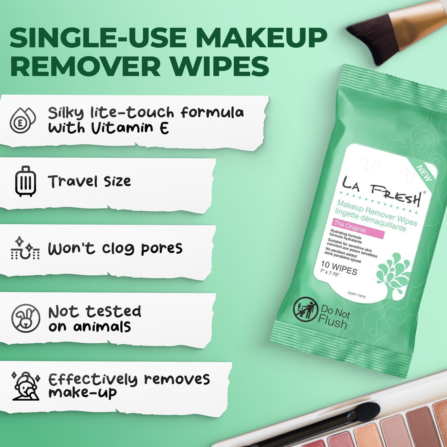 LA Fresh Makeup Remover Wipes with Vitamin E - For Face, Eyes, Lips - Face Wipes Travel Essentials Pack, of 3 10-count Pouches (30-count)