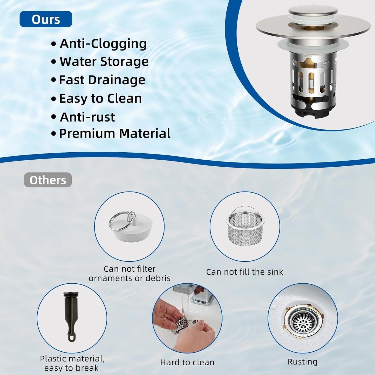 Hibbent Upgraded 3 in 1 Bathroom Sink Drain Strainer, Universal Pop Up Stopper with Removable Stainless Steel Filter Basket Hair Catcher, Sink Plug for 1.1''~2.36'' Basin, Brass Core, Brushed Nickel