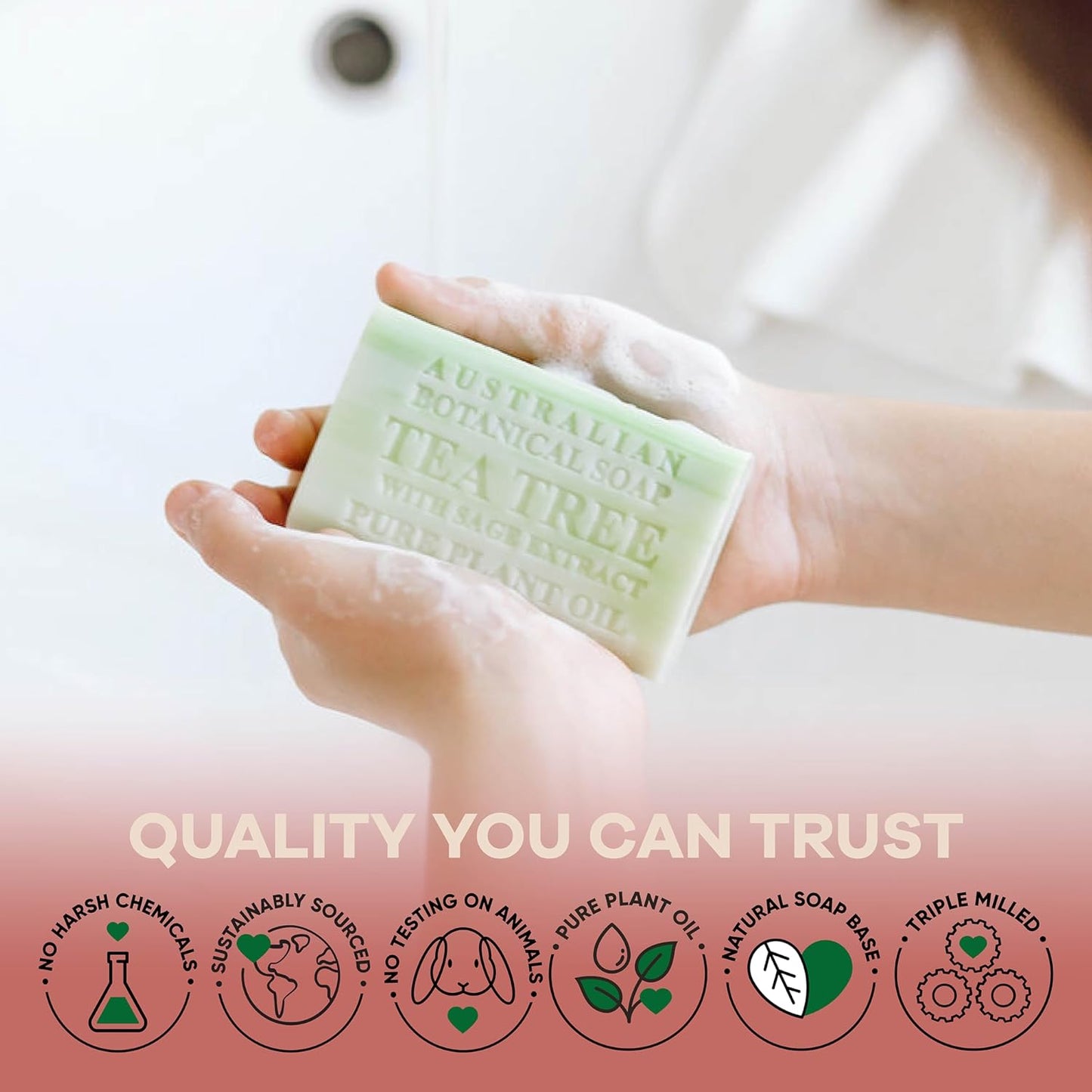 Australian Botanical Soap Essential Medley Eucalyptus Sandalwood Lavender and Tea Tree 6.6 oz Luxury Soap Bars Enriched with Shea Butter, Assorted Pack of 4