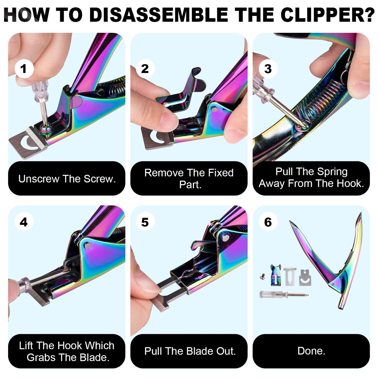 Chameleon Premium Adjustable Nail Clippers for Acrylic Nails, Stainless Steel Cutter Trimmer for Artificial Fake False Tips Manicure Sharp Blade Clip Tool for Salon Home Nail Art Beauty Design DIY