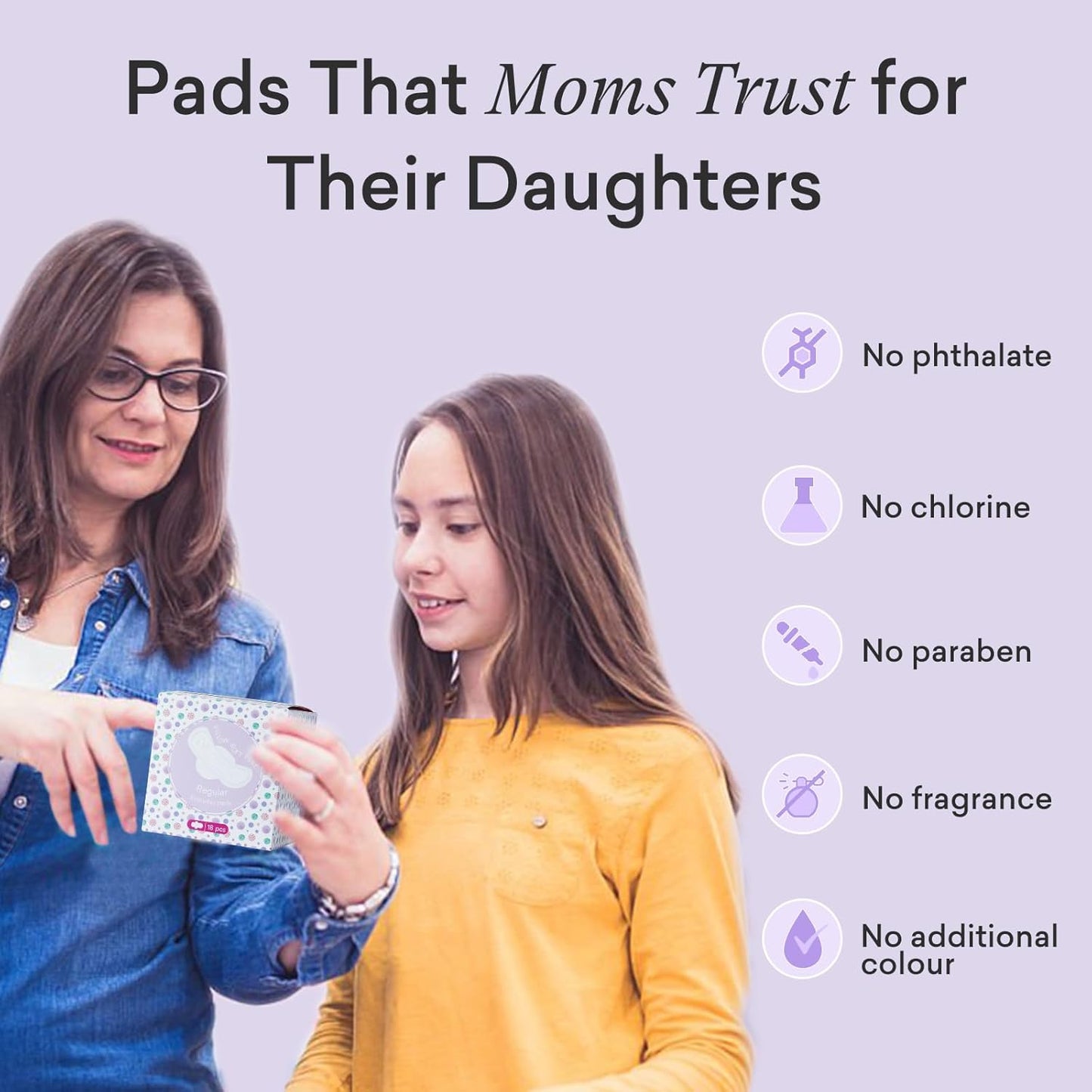 Teens Period Pads with Wings for Tweens, Organic Cotton Sanitary Pads for Teen Girls 9-14, Teen Regular, 18 CT