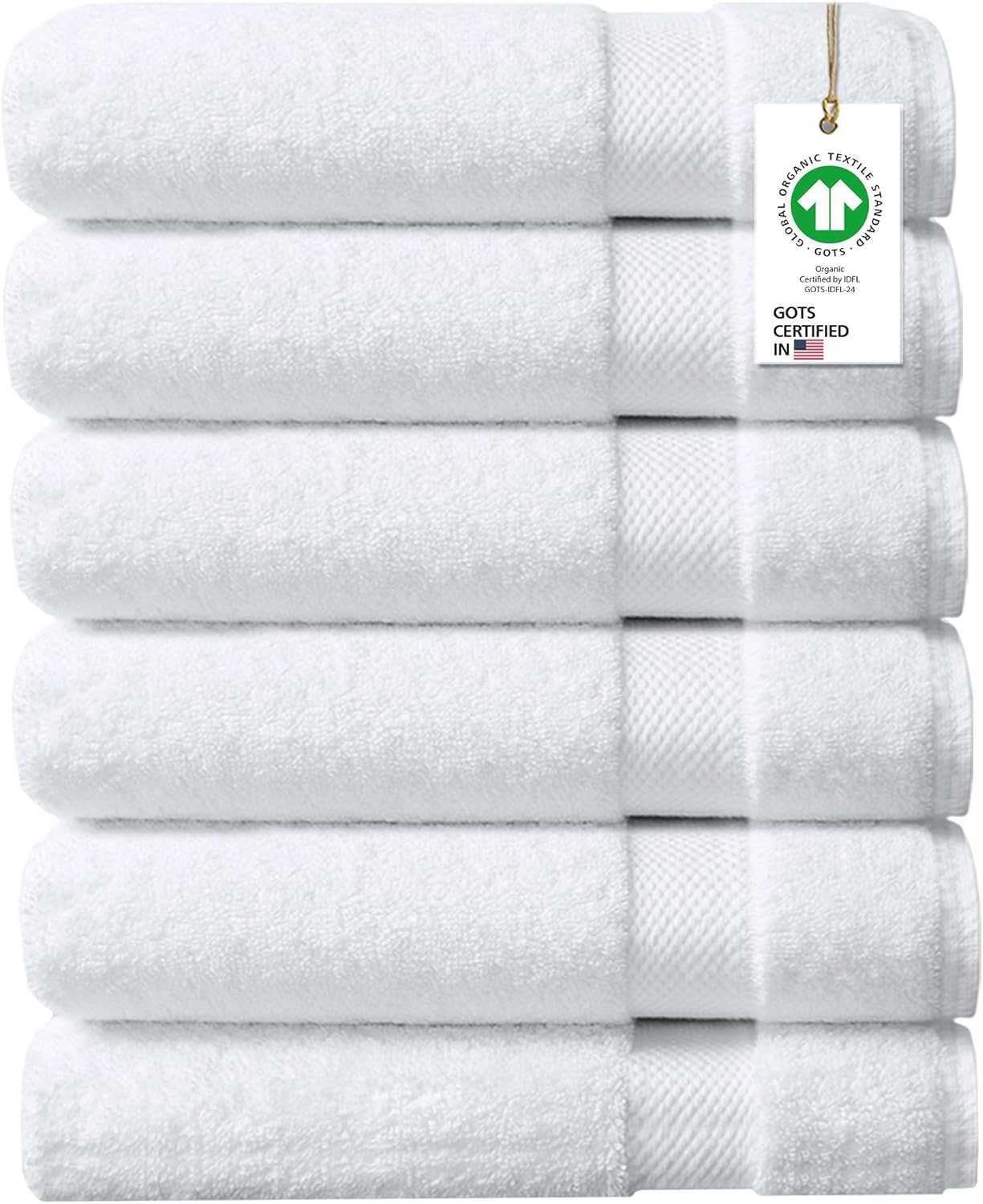 Delara 100% Organic Cotton Towels 650 GSM Plush Feather Touch Quick Dry Hand Towel, Pack of 6 GOTS Certified, Oeko-Tex Green Certified, Organic Cotton Hand Towel, 20"X30"
