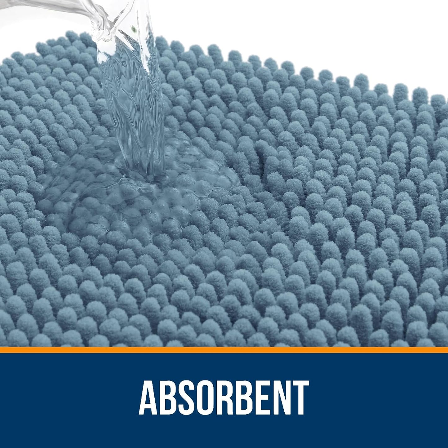 OLANLY Bathroom Rugs 44x24, Extra Soft Absorbent Chenille Bath Rugs, Rubber Backing Quick Dry, Machine Washable Bath Mats for Bathroom Floor, Tub and Shower, Home Decor Accessories, Airy Blue