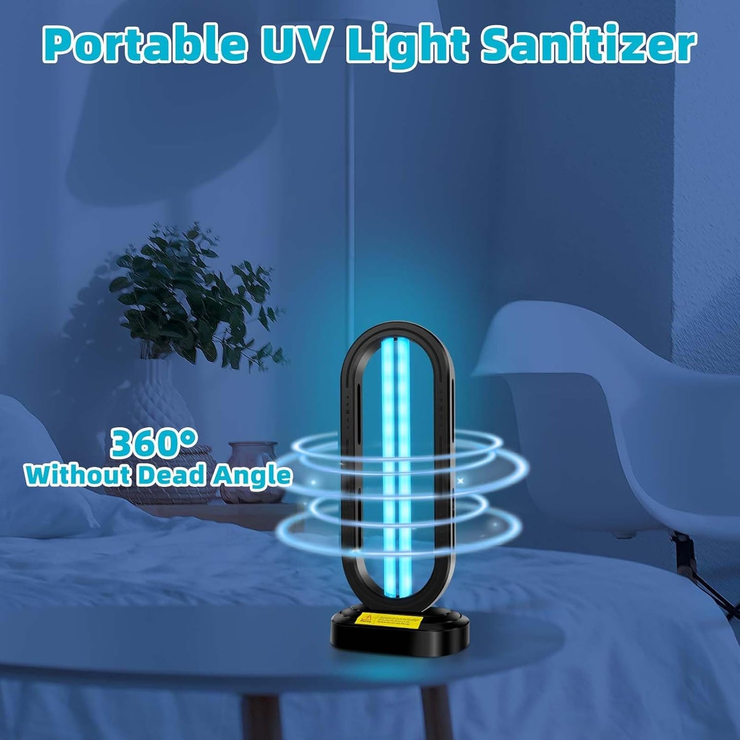 UV Light Sanitizer,4-Speed Timing and Remote Control UVC Home Disinfection Device,Portable Ultraviolet Light Sanitizer for Bed Bugs and Dust Mites,UV Lamp for Whole Room,Black