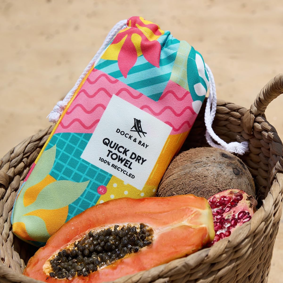 Dock & Bay Beach Towel - Quick Dry, Sand Free - Compact, Lightweight - 100% Recycled - Includes Bag - Good Times & Tan Lines - Extra Large (200x90cm, 78x35)