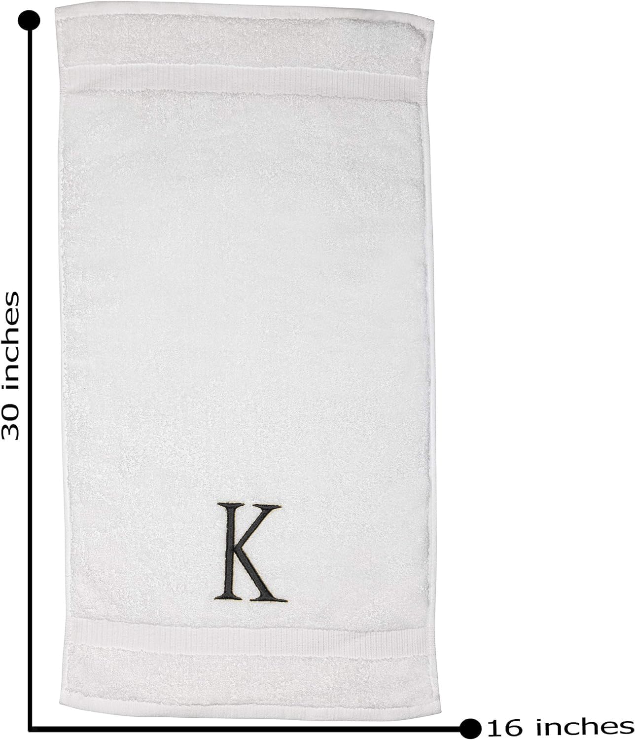 Dark Gray Monogrammed Hand Towels for Bathroom - White Luxury Hotel Quality Personalized Initial Decorative Embroidered Towel for Powder Room, Spa-GOTS Organic Certified - Pack of 2, Letter K