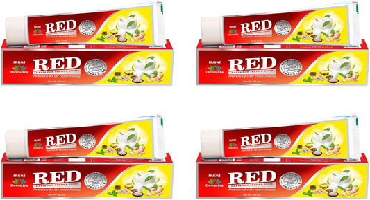 Jagat Herbal Red Toothpaste for Fresh Breathe, Doctor Recommended Natural Ayurvedic Toothpaste, Organic 100% Natural Teeth Whitening, Fluoride Free & Protects Gums, Vegan - Pack of 4