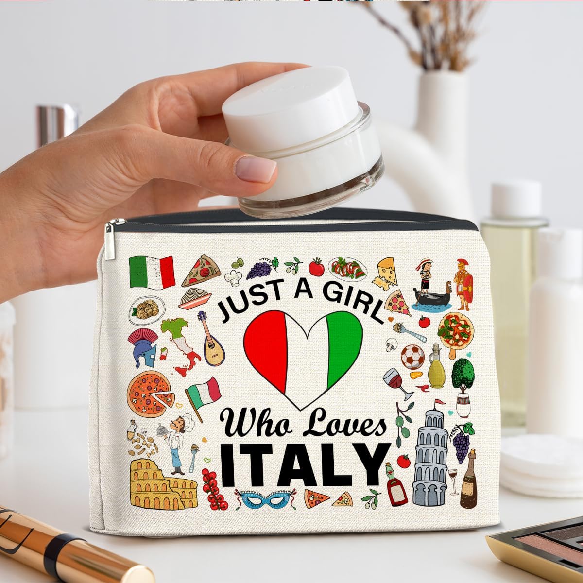 Italian Lover Makeup Bag Gifts for Women, Italy Travel Lover Gifts Italy Themed Gift Cosmetic Bag Zipper Makeup Pouch