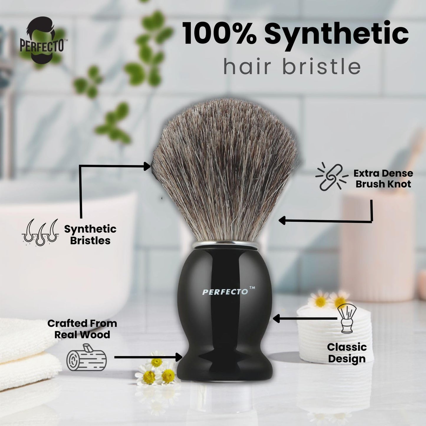 Perfecto Synthetic Bristles Shaving Brush For Men, Engineered for The Best Shave of Your Life. Shave Brush for Wet Shave for Safety Razor - Barbers Accessories, Gift For Him