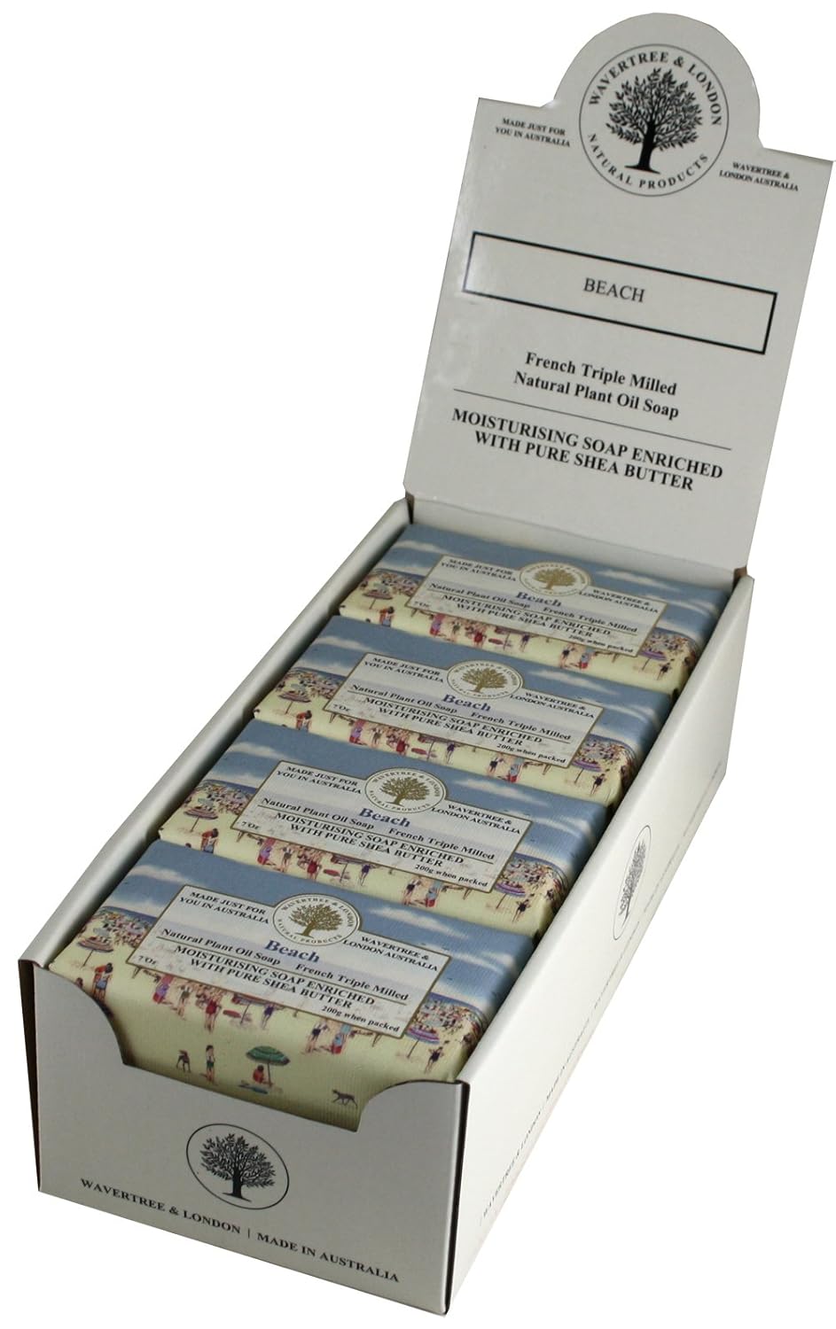 Wavertree & London Beach Scented Natural Soap (8 Bars), 7oz Moisturizing French Triple Milled Soap Bars enriched with shea butter - Pure Plant Oil Bath & Body Bars for All Skin Types