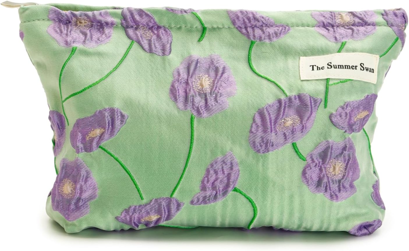 Summer Swan | Large Floral Mid-day Clutch | Period Kit & Hygiene Bag | Skincare Bag (Color Block Floral Purple)