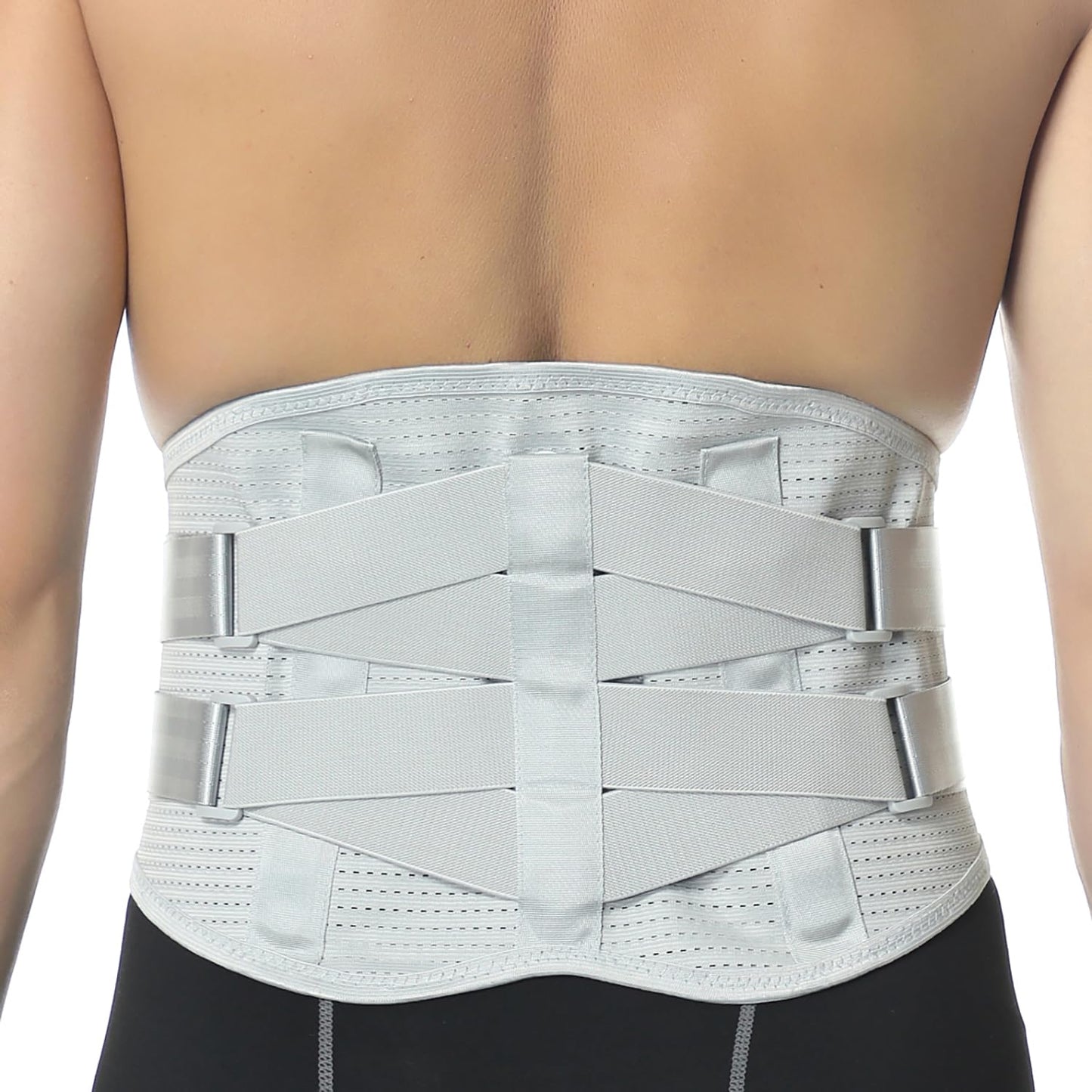 NeoTech Care Back Support Belt - Breathable & Adjustable Lower Back Brace - Double Pull Compression Straps (Grey, Size S)
