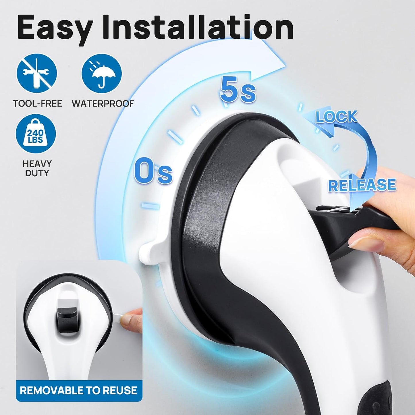 LEVERLOC Grab Bars for Bathtubs and Showers 2 Pack Suction Grab Bar, Heavy Duty 12 Inch Shower Handle Removable Handrails for Seniors and Elderly, Bathroom Safety Grip No Drilling Waterproof Black