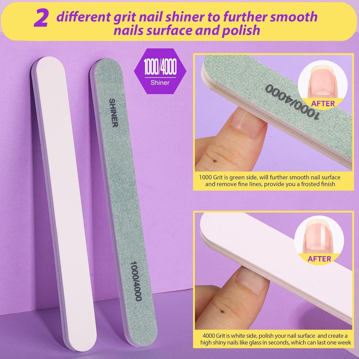 Teenitor Nail Buffer and Shine Kit, 12pcs Nail Files 100/180 Emery Boards for Natural Nails, Finger Nail File and Buffer Set for Nails, Nail Filer 240 Grit Nail File Buffing Block for Women