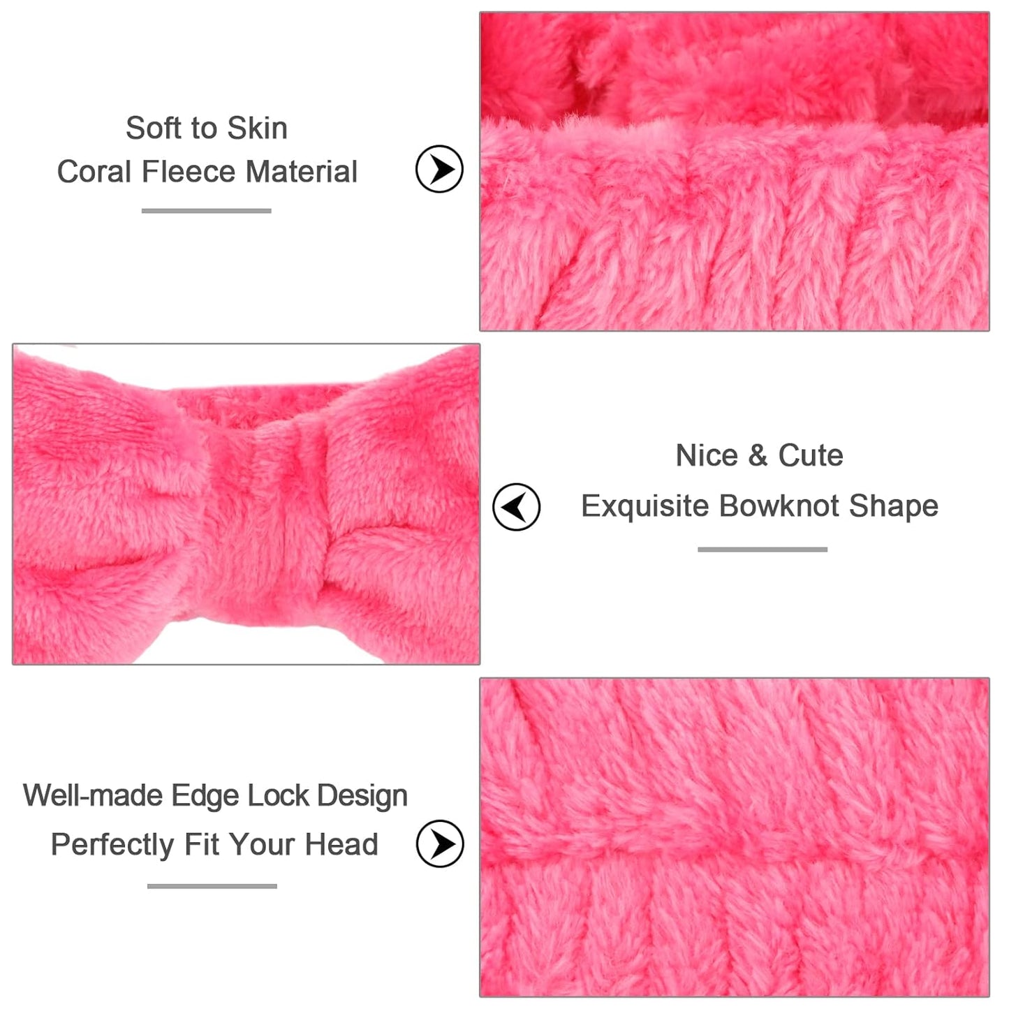 Ondder Spa Headband for Washing Face 8 Pack Rose Red Skincare Headbands for Women Girls Terry Cloth Cute Bow Head Bands