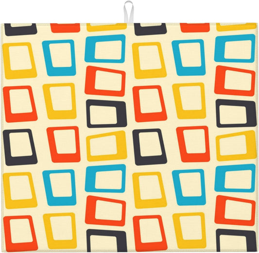 Mid Century Modern Dish Drying Mat for Kitchen Counter Washable Absorbent Reversible Microfiber Retro Drying Pad Kitchen Accessories 16x18 Inch