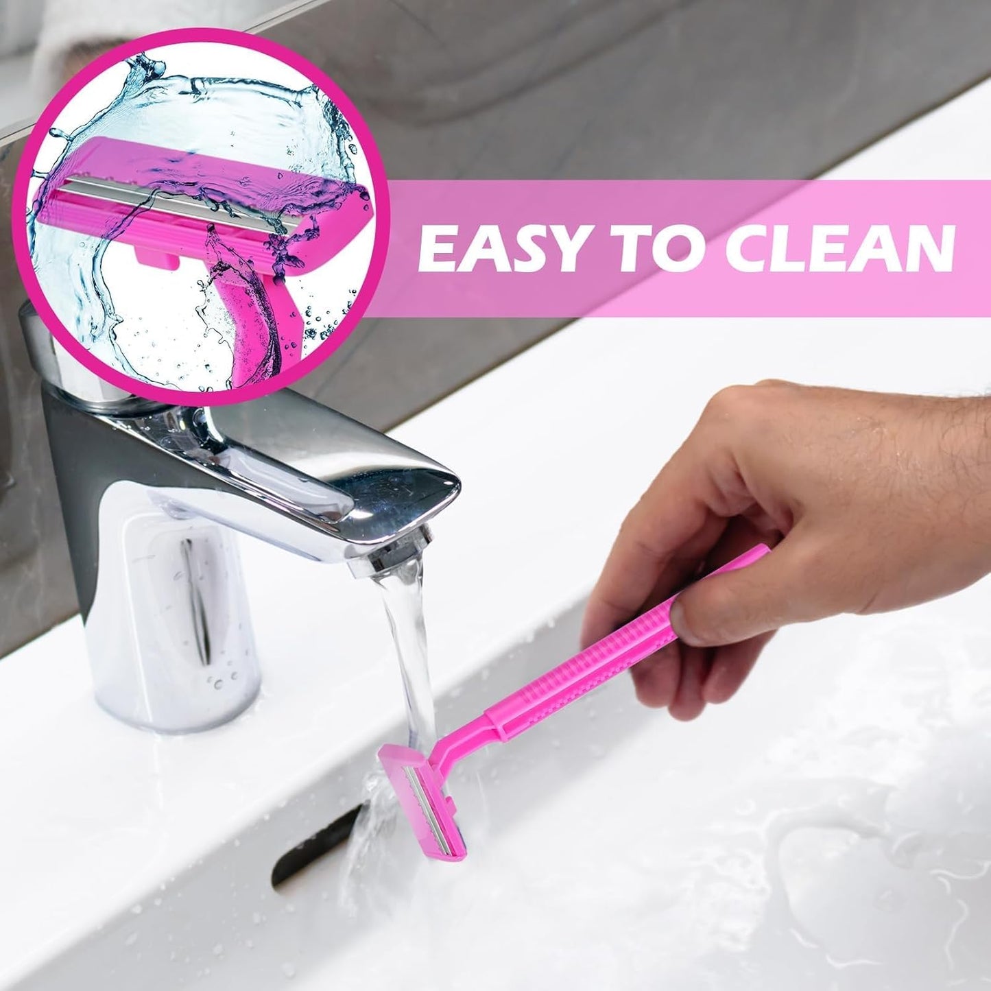 120 Pack Disposable Twin Blade Razors Individually Wrapped, Clear Safety Cap， Multipurpose Portable Shave Razor for Man Woman Bathing Hotel Travel (Pink)