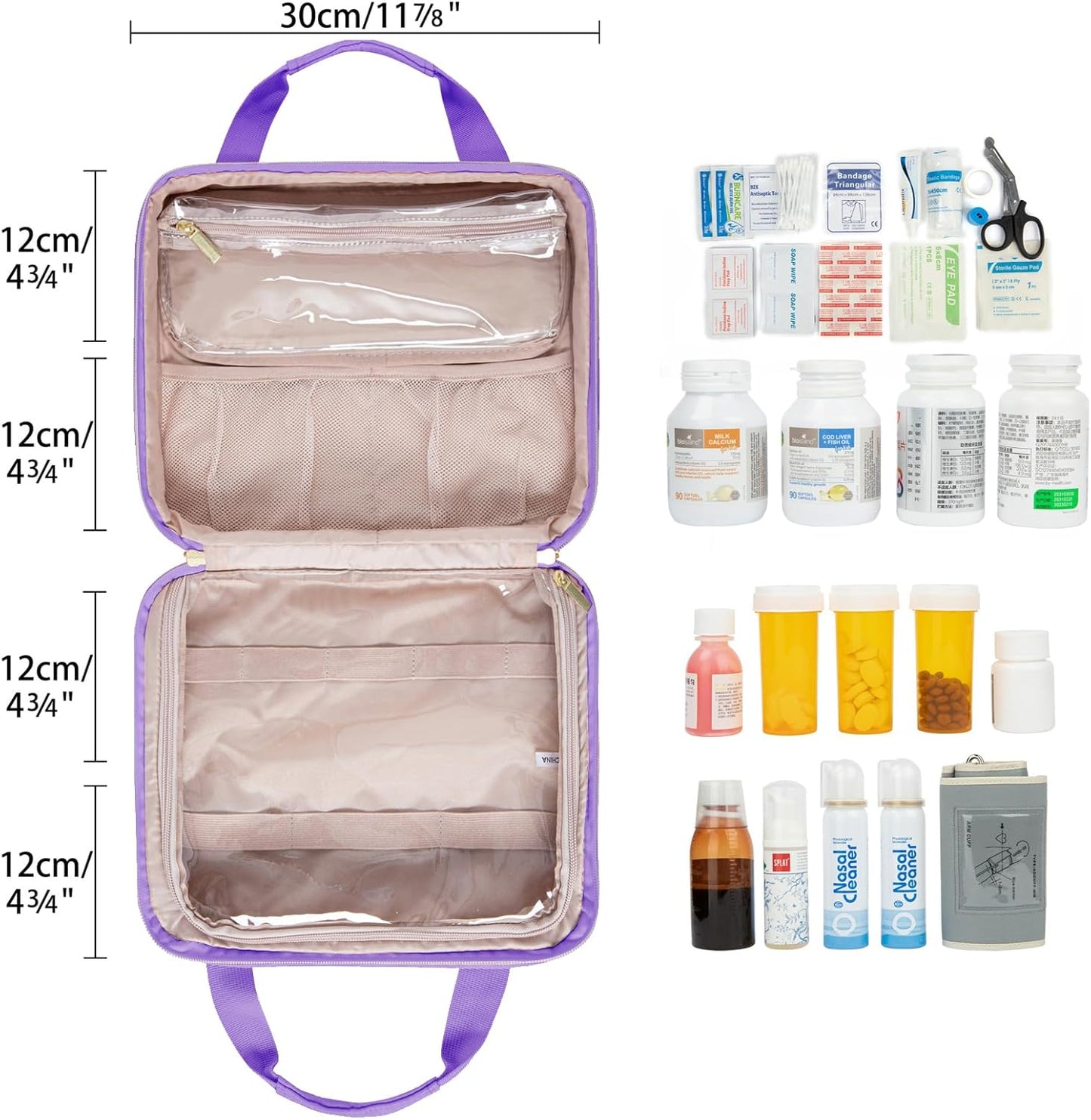 Leudes Travel Pill Bottle Organizer,Medicine Organizer and Storage,Home Medication Bag, Cases,Carrier for Pills,Vitamin,Fish Oil,Supplements for Women and Men (Large, Purple)