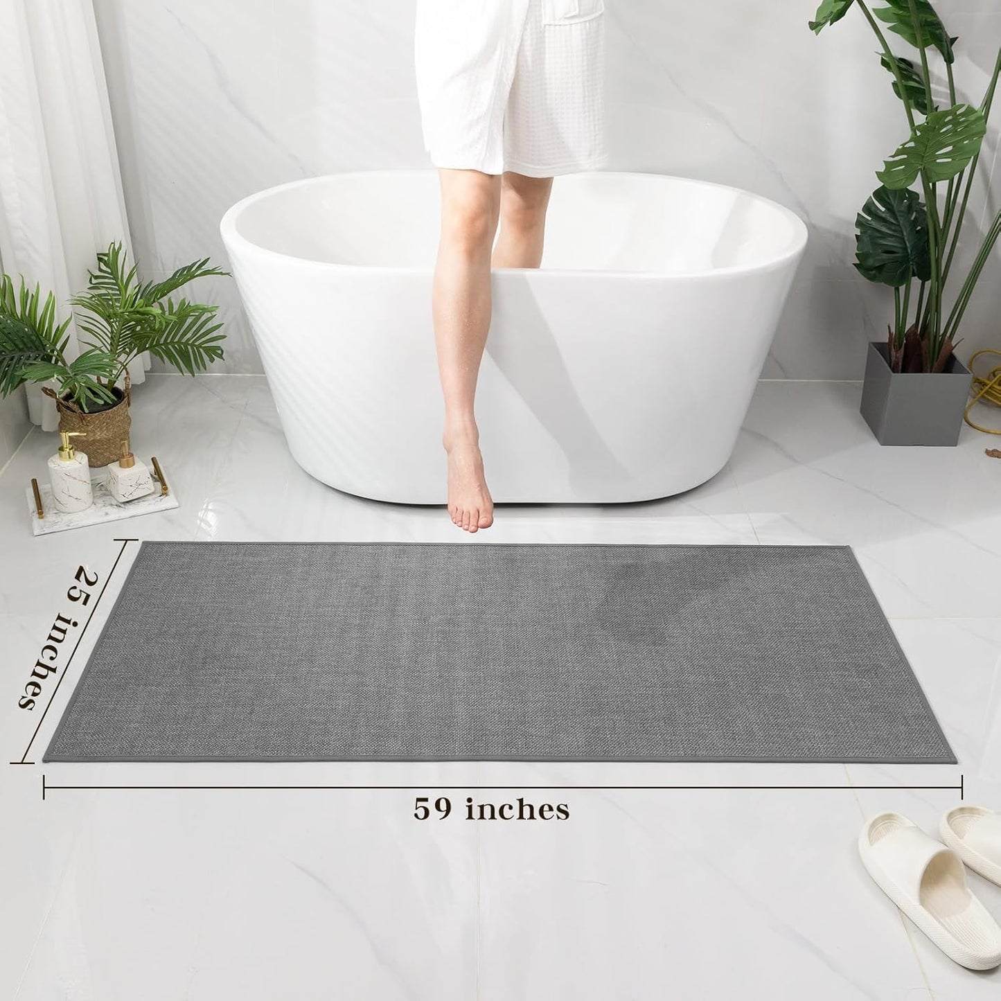 chakme Bathroom Rugs Mat 59x17, Ultra Thin Non Slip Bath Mat Runner Quick Dry Absorbent Bath Mat for Bathroom Floor, (Dark Grey, 59"x17")