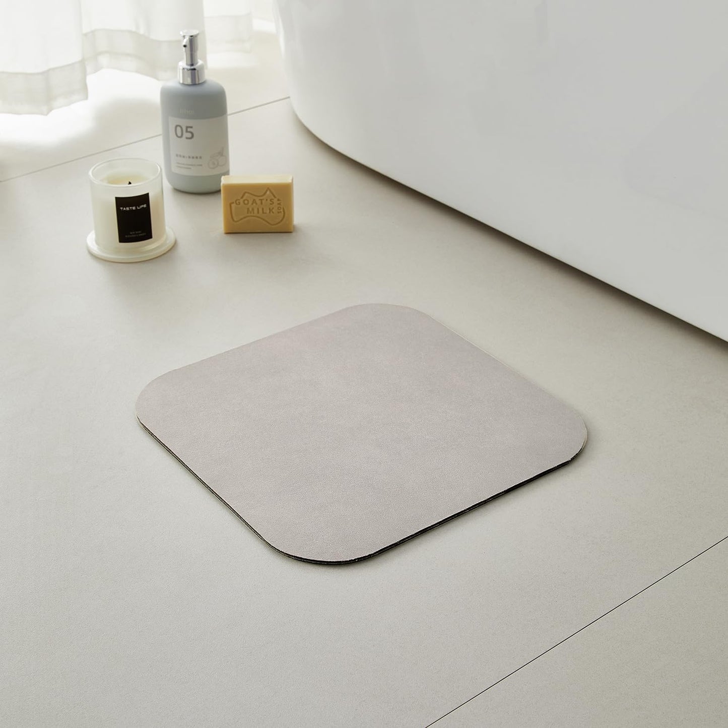 Small Bathroom Mat Quick Dry, Bathroom Rugs Non Slip Washable Thin Absorbent Bath Mat Fits Under Door Bathroom Floor Mat Perfect for Bath, Shower, or Sink 12"x12" Light Grey